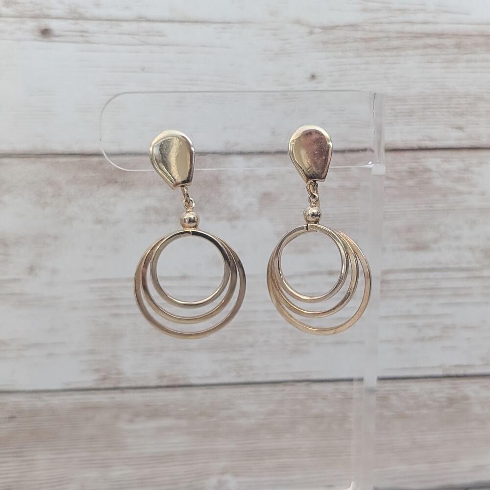 Vintage Screw On Earrings Gold Tone Circles Dangle - Fair Condition